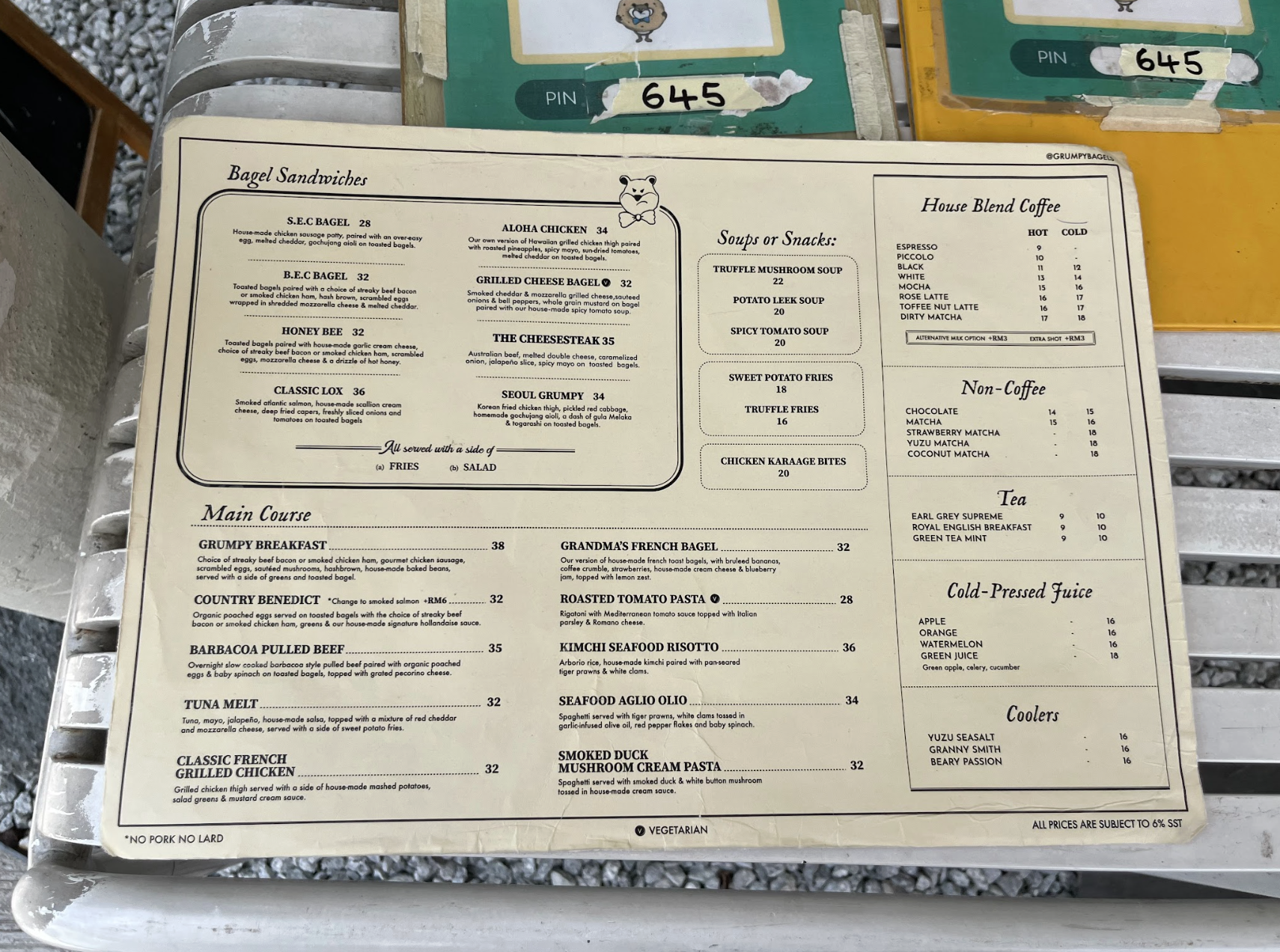 Grumpy Bagels メニュー表
