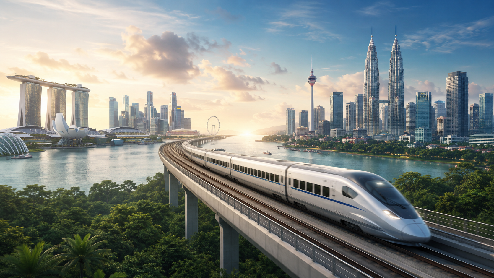 シンガポールとマレーシアの首都を繋ぐ高速鉄道のイメージ