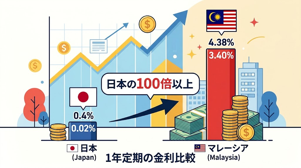 マレーシアの金利比較と資金運用のイメージ